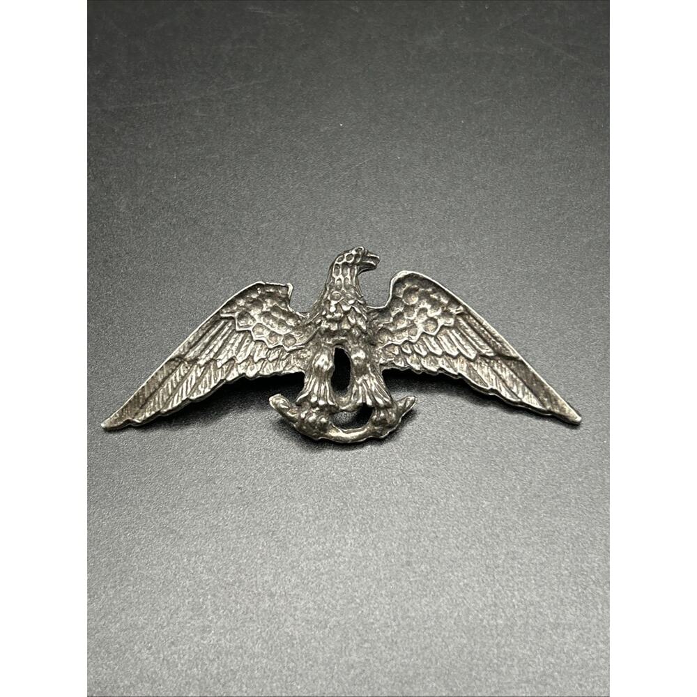 Silver Tone Eagle Brooch Pin 2 3/4” WWII Era Vintage Patriotic Pot Metal